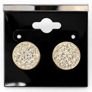 Silver Tone Crystal Rhinestone Round Stud Button Earrings Sparkle Statement NWT